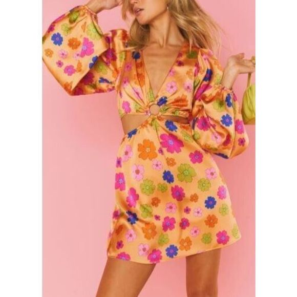 Show Me Your MuMu Sz Small Poppin Poppy Go Out Cut Out Mini Dress $168 - Picture 1 of 9